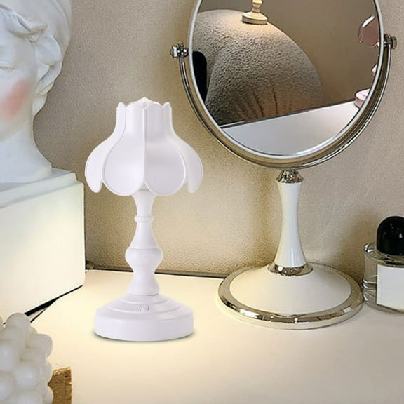 Fmbmuo 7.9" Retro USB Rechargeable Table Lamp - Retro European and American Style LED Lights, Dormitory Decoration, Home Bedroom Lighting (Battery Powered, White)