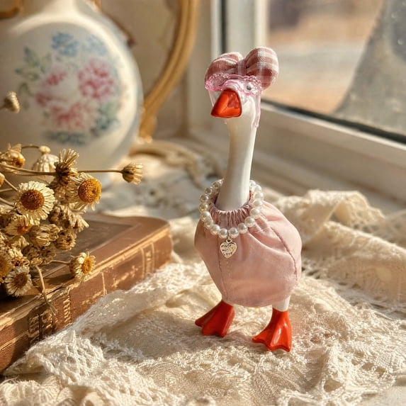 Fmbmuo 7 Inch Desktop Porch Goose Outfit Rustic Style Decorative Costume for Mini Statue Decor Great Gift for Goose Lovers,Pink