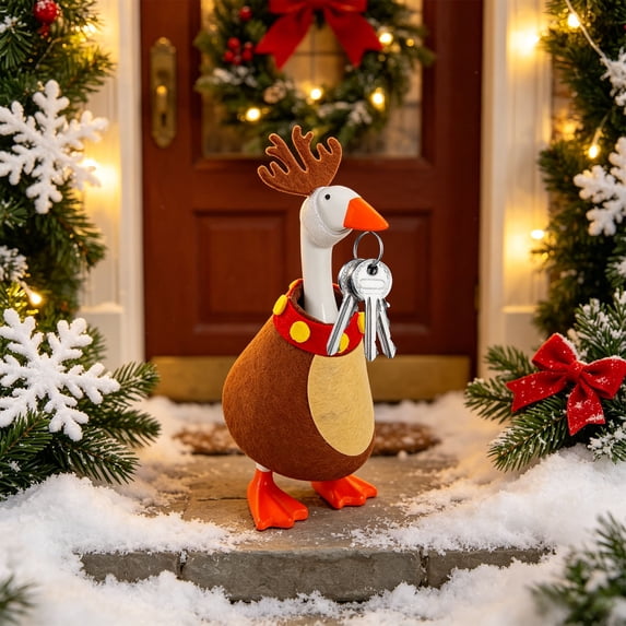 Fmbmuo 7 Inch Magnetic Porch Goose Statue with Outfit Set Key Holder Christmas Figurine Decor 7 Styles Great Gift for Goose Lovers,Brown