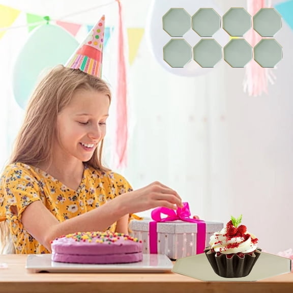 Fmbmuo 8 Pcs Everyday Use Paper Hexagonal Plates Party Decorations, Fun Decorative Green Supplies Kit for Dinner/Lunch