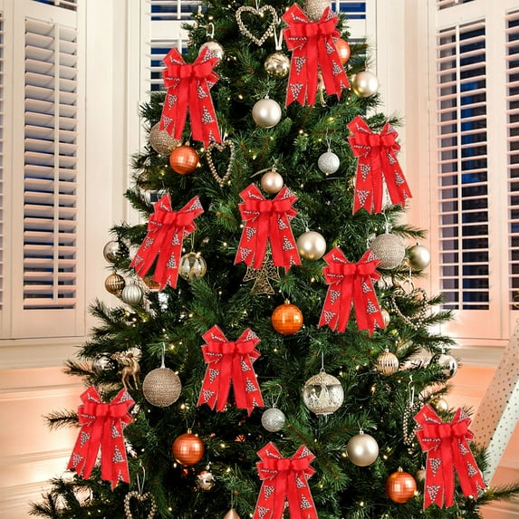 Fmbmuo 9.8 Inch Christmas Bow Decor - Thickened Fabric Bows for Christmas Tree, Mantel, Gift Wrapping & Home Decor