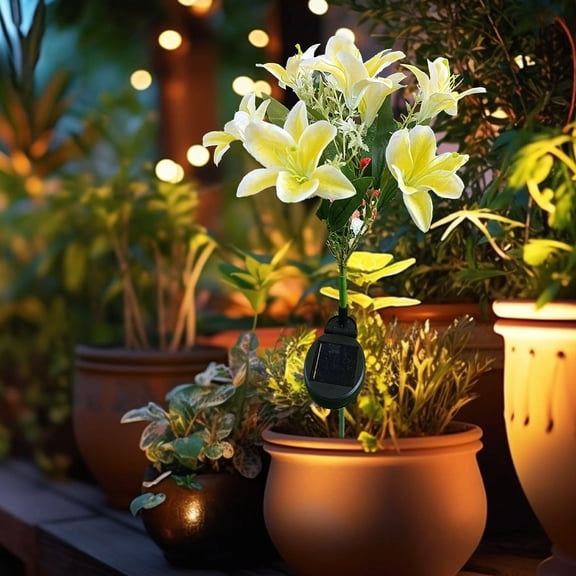Fmbmuo Artificial Flowers for Outdoors Fade Resistant Windproof Yellow Easter Lily Decorations, PVC Vintage Everlasting Fake Flowers for Garden