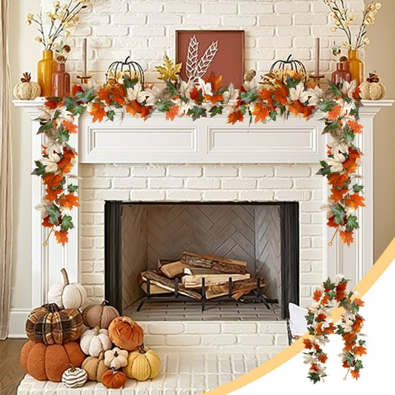 Fmbmuo Artificial Maple Leaf Vines,Fall Decorations for Home- 68.9" Realistic Green Fall Garland for Wall Decor (Indoor/Outdoor)，Home/Room Decor
