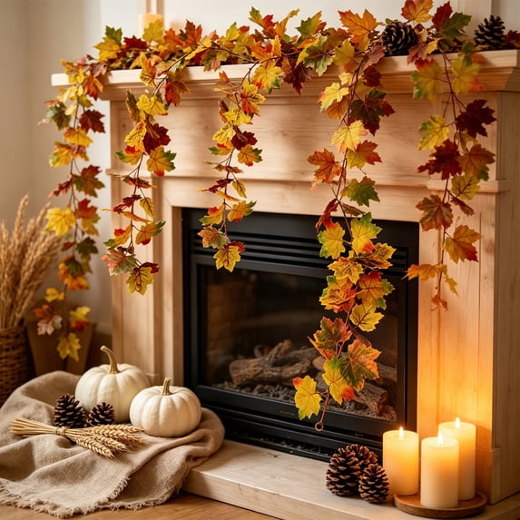 Fmbmuo Artificial Maple Leaves Pumpkins Sunflowers Garland For Thanksgiving Home Decor Festive 68.9 Inch( Multicolor )