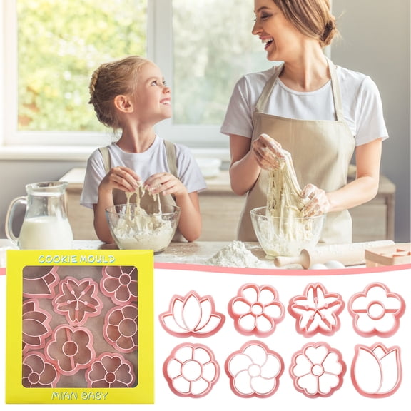Fmbmuo BPA Free Plastic Cookie Molds Set Flower Shape , 8 Pieces Reusable Valentine's Day Easy Clean Silicone Baking Molds , Cake Candy For Baking