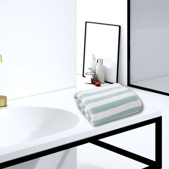 Fmbmuo Bath Towels Green Striped Soft Polyester Washcloths, Washable Absorbent Kitchen & Bathroom 14" x 30" Towels 1 Pcs