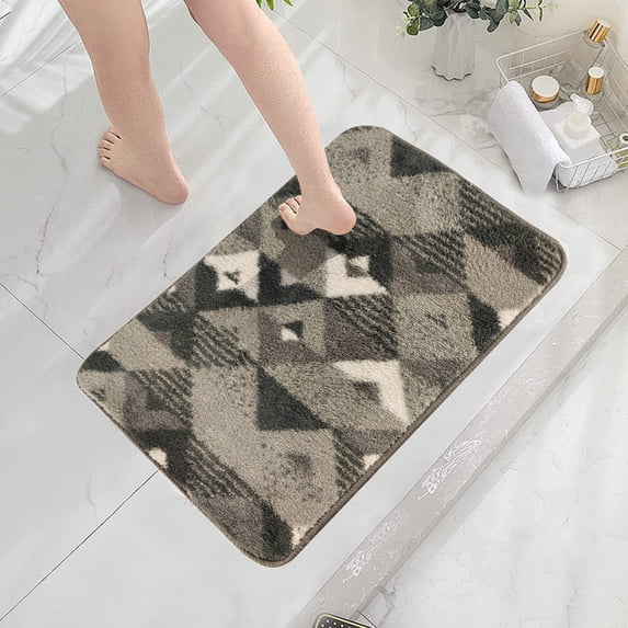 Fmbmuo Bathroom Rugs Art Deco Rectangle Low Pile Machine Washable Bath Mat 16x24in Polyester Khaki