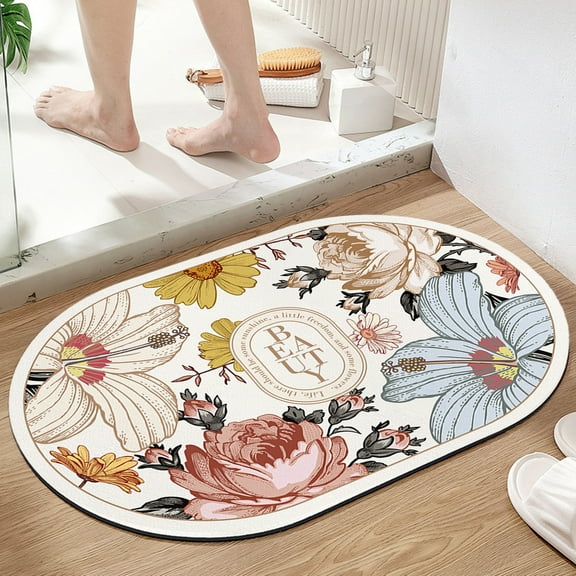 Fmbmuo Bathroom Rugs Bohemian Non-Slip Backing Low Pile Oval Bath Mats for Bathroom Rubber 16x24in A