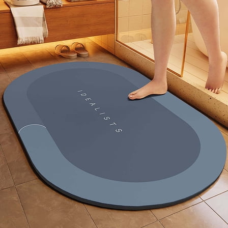 Fmbmuo Bathroom Rugs Flat Pile Water Resistant Modern Oval Bath Mat Flock 15.8x23.6in Blue