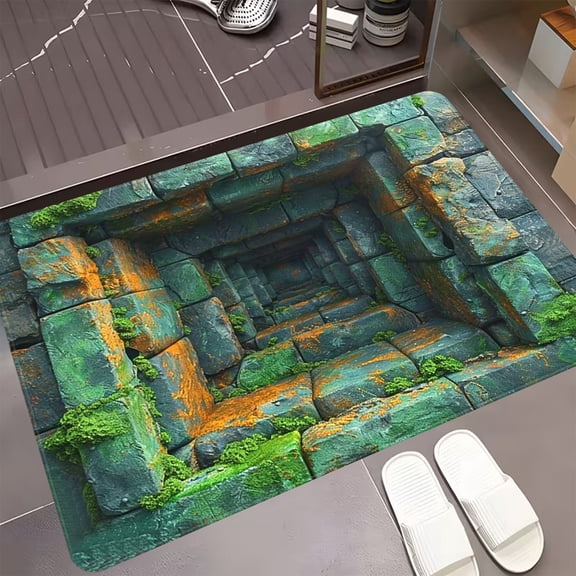 Fmbmuo Bathroom Rugs Waterproof Multicolor Rectangle 3D Design Indoor/Outdoor Decorations, Absorbent Non-Slip Art Deco Floor Mats 16" x 24"