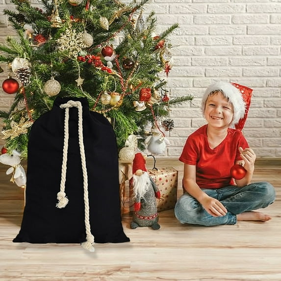 Fmbmuo Black Christmas Gift Bags Jumbo 1Pcs Solid Color Decorations Drawstring Canvas Monochrome Christmas Bag for Party Favors and Holiday Decor