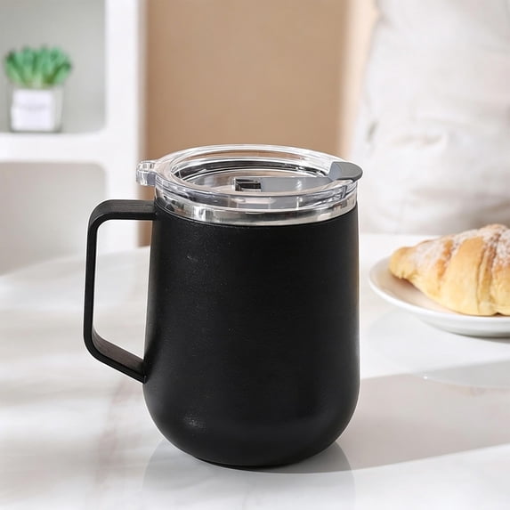 Fmbmuo Black Insulated Coffee Mug with Handle 32 oz Stainless Steel Splash-Proof Lid Travel Coffee Cup Ideal for Home & Office