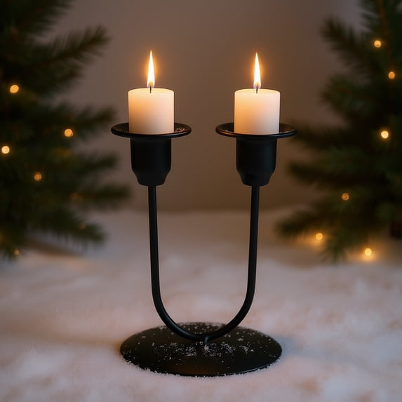Fmbmuo Black Long Candlesticks Iron 2 Wick U-shape Christmas/Valentine‘s Day Minimalist Candelabra Candlestick Decorations for Long Table Centerpiece