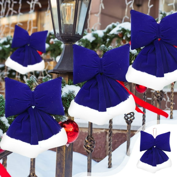 Fmbmuo Blue Christmas Bows Decorations - Fringed Velvet Home Decor for Christmas Tree, Gifts, Wreaths & Crafts (L)
