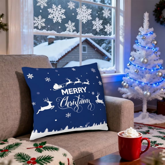 Fmbmuo Blue Christmas Throw Pillow Covers Snowflake Machine Washable 18x18 Inch Decorations, 1 Pcs Removable Cover Short Plush Traditional Pillow cases, for a Quick Living Room Makeover
