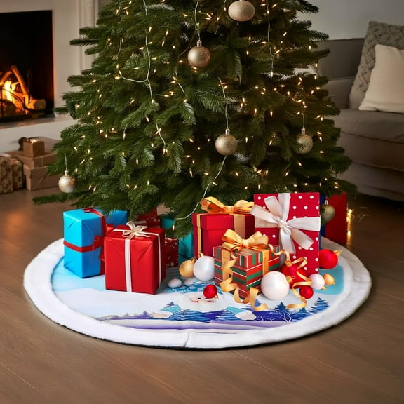 Fmbmuo Blue Christmas Tree Skirt 43 Inch Santa Claus and Snowman Christmas Decorations, Fray-Resistant Modern 100%Polyester Vintage Tree Skirt and Complete Your Holiday Decor