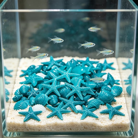 Fmbmuo Blue Luminous Pebbles Stones and Shells Summer Indoor Decor, 50 Pcs Modern Plastic Decorations, for Home/Room