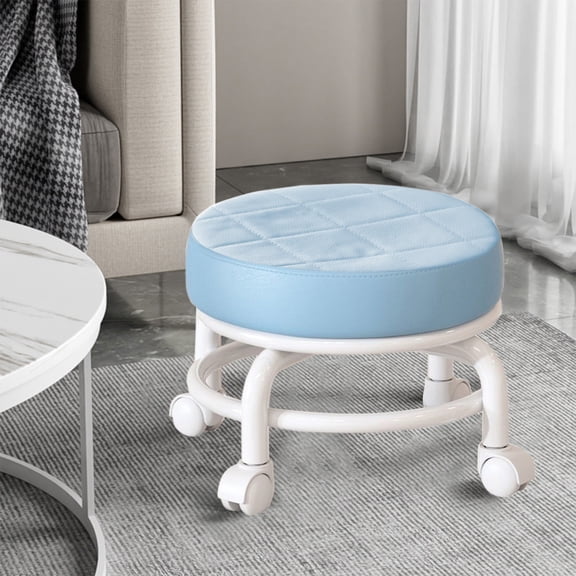 Fmbmuo Blue PU Adjustable Stool with Smooth-rolling Pulley Wheels, Mobile Swivel Seat for Kitchen Counter, Home Office & Library