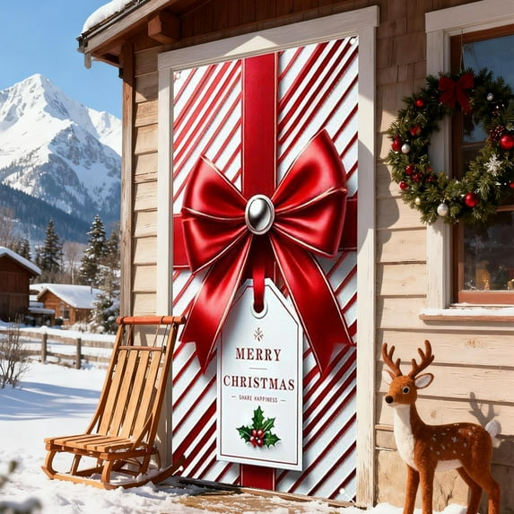 Fmbmuo Bowknot Holiday Door Cover 71x35 Inch Machine Washable White Valentine's Day Decoration, Abstract Seasonal Home Decor Lightweight Party Backdrop for Interior Doors