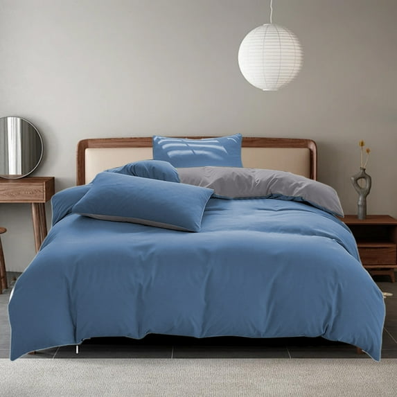 Fmbmuo Breathable King Sheet Set 4 Piece Jersey Cotton 1x Quilt Cover,1x Bed Sheet,2x Pillowcases Unisex All-Season Blue