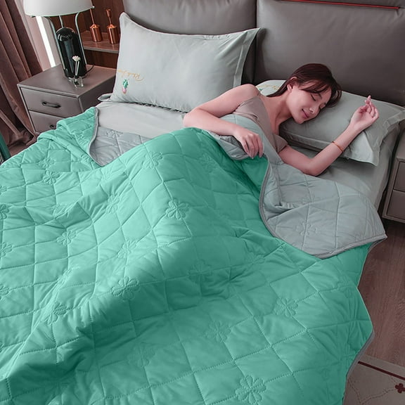 Fmbmuo Breathable Plaid Cooler Comforter - Washed Cotton Summer Cooler Comforter for Air Conditioning Room/Dorm Room/Bedroom, Stylish Geometric Printed Plaid Design (60x80 Inches)