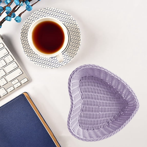 Fmbmuo Breathable Storage Basket Plastic Stackable for Storage, Purple 9.45 x 8.6 in Modern Heart-shaped Small Storage Basket for Living Room