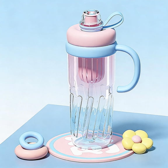 Fmbmuo Bright Color Straw Cup 32oz Large Capacity Ice Cream Cup Teapot Style Heat-Resistant Plastic Cup with Straw