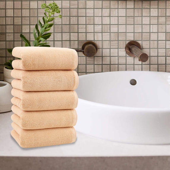 Fmbmuo Brown Bath Towel Sets Solid Color Cotton Thick Washcloths, Reusable Soft for Adult Men Women 14 x 30 inch Gift Towels 5 Pack