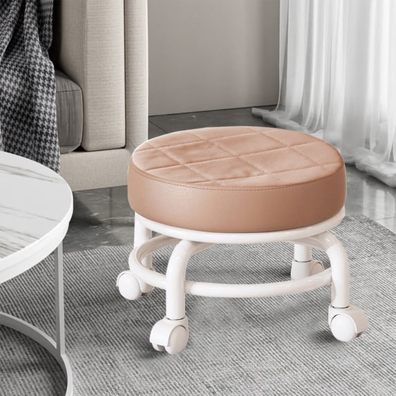 Fmbmuo Brown PU Adjustable Stool with Smooth-rolling Pulley Wheels, Mobile Swivel Seat for Kitchen Counter, Home Office & Library
