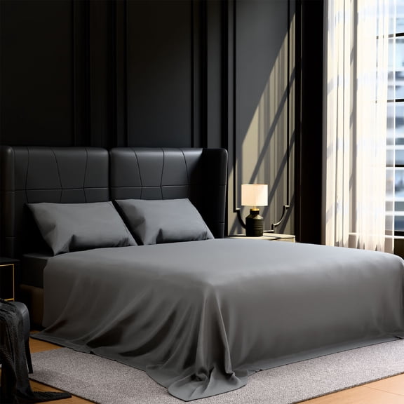 Fmbmuo King King Sheet Set Stain Protection 4 Piece All-Season Spandex Modern King Brushed 1x Flat Sheet, 1x Fitted Sheet, 2x Pillowcase Gray