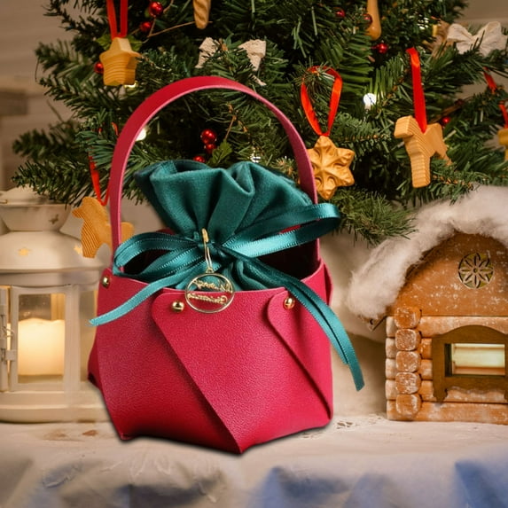 Fmbmuo Candy Bags Christmas Gift Bags Mini Red 1Pcs Decorations Neon PU with Handles Christmas Bag for Gifts Wrapping Party Presents Decorations