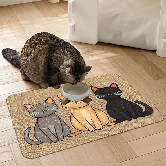 Fmbmuo Cartoon Cat Pet Feeding Mat Waterproof Multicolor Rectangle Indoor/Outdoor Decorations, Absorbent Art Deco Non-Slip Door Mat 15.7 x 23.6 Inch