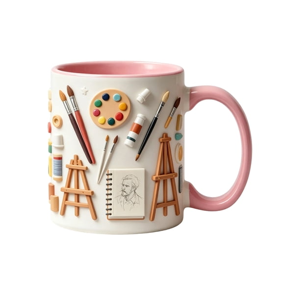 Fmbmuo Ceramic Coffee Cup, Daily Necessities Pattern Mug, Microwave & Dishwasher Safe, 400ml, Style B