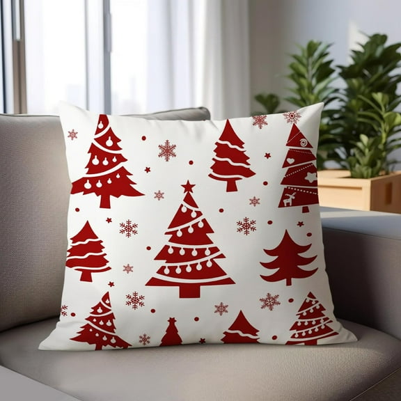 Fmbmuo Christmas Decorative Pillow Cover - Red & White Printed Holiday Throw Pillows Cases 18×18 Inch,Sofa Cushion Cover for Living Room Bedroom Decor,Christmas Home Decoration (1 Piece)