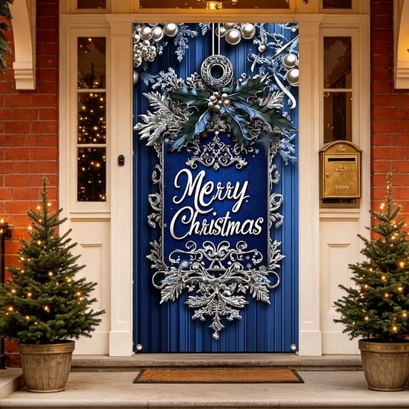 Fmbmuo Christmas Door Cover Door Curtain 35x71in Festive Front Door Banner with Holiday Patterns for Party Decor Christmas Decor,Multicolor