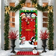 Fmbmuo Christmas Door Cover Santa Claus Decoration,Xmas Large Photography Background Banner Porch Sign for Winter Indoor,Outside,Front Door Banner Farmhouse,Party Supplies