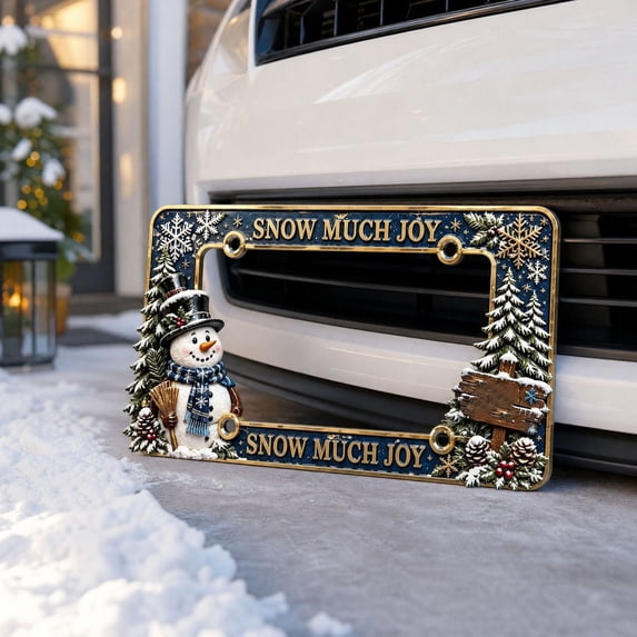 Fmbmuo Christmas License Plate Frame, Metal Car Tag Holder with Santa Snowman Reindeer, Rustproof Aluminum License Plate Cover for Men Women Cars