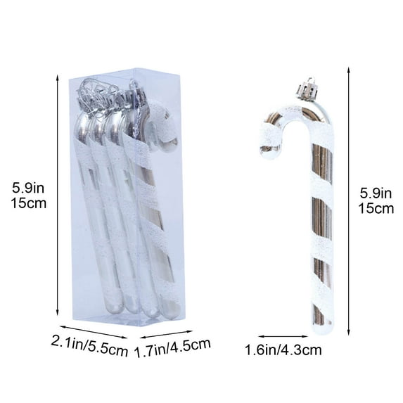 Fmbmuo Christmas Ornaments Set Unbreakable 1 Pcs Silver Walking Sticks Decorations Plastic Fluorescent Art Deco Home Decor for Winter Holiday Decorations
