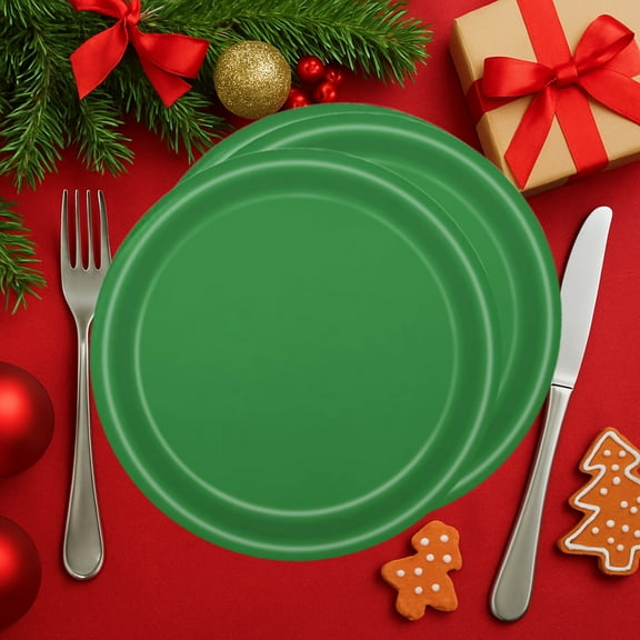 Fmbmuo Christmas Paper Plates Green Festive Tableware for Xmas Holiday Party Supplies and Christmas Dinner Decor
