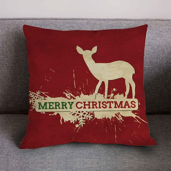 Fmbmuo Christmas Pillow Covers - Red Linen Reindeer Decorative Sofa Cushion Covers 18×18 Inch, Holiday Throw Pillow Cases for Living Room Bedroom Decor,Christmas Decorations