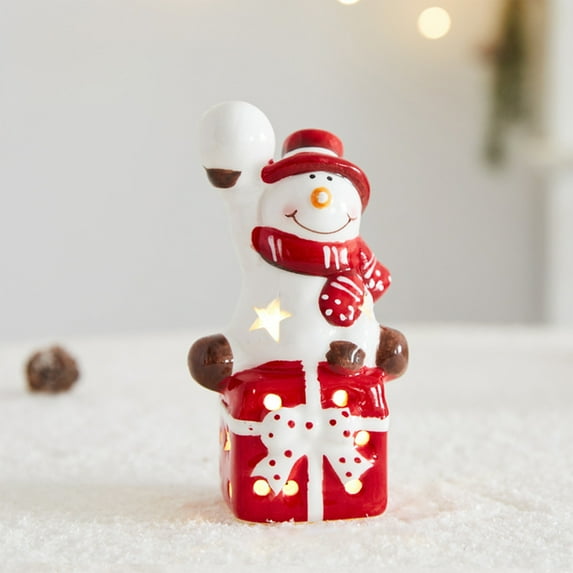 Fmbmuo Christmas Tabletop Decor 1 pcs Snowman Ceramics Red Christmas Ornaments, Joyful Art Deco Decor for a Cozy Christmas Vibe