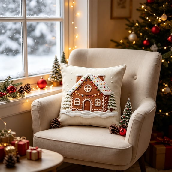 Fmbmuo Christmas Throw Pillow with Insert, 18x18 Inch Soft Plush Farmhouse Xmas Cushion for Sofa Couch Mantel Decor