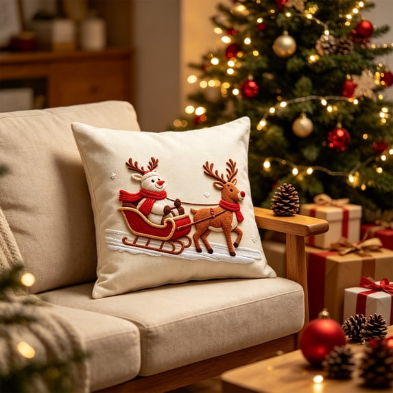Fmbmuo Christmas Throw Pillow with Insert, 18x18 Inch Soft Plush Farmhouse Xmas Cushion for Sofa Couch Mantel Decor
