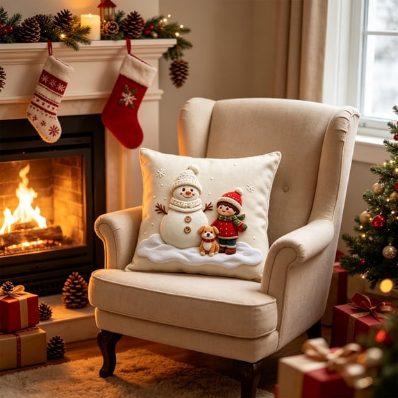 Fmbmuo Christmas Throw Pillow with Insert, 18x18 Inch Soft Plush Farmhouse Xmas Cushion for Sofa Couch Mantel Decor