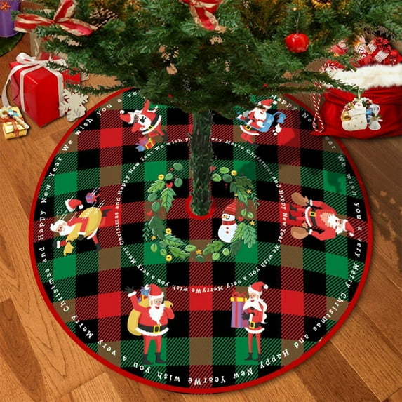 Fmbmuo Christmas Tree Skirt Plaid 35 Inch Green Christmas Decorations, Rustic Nylon,Spandex Festive Vintage Tree Skirt Good for Your Christmas Tree Display