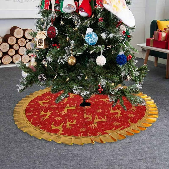 Fmbmuo Christmas Tree Skirt Red 35 Inch Gold Printed Christmas Decorations, Cloth Rustic Festive Vintage Tree Skirt Indoor Holiday Party Decor