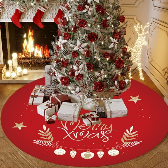 Fmbmuo Christmas Tree Skirt Red Multiple Sizes "Merry Xmas" Christmas Decorations, Non Slide Traditional Nylon,Spandex Vintage Tree Skirt and Complete Your Holiday Decor