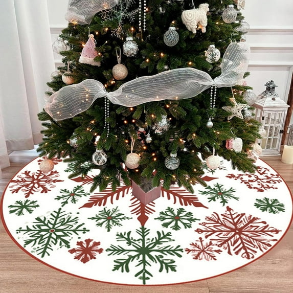 Fmbmuo Christmas Tree Skirt Snowflake White 35.4 Inch Christmas Decorations, Modern Polyester Fray-Resistant Vintage Tree Skirt Good for Your Christmas Tree Display