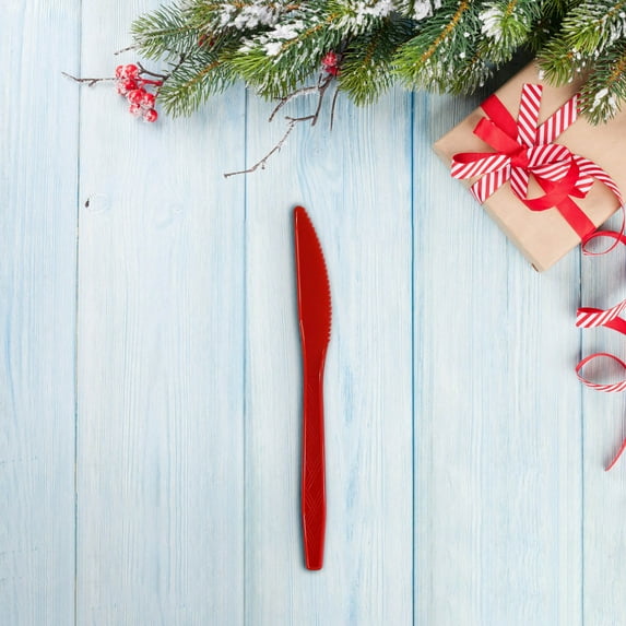 Fmbmuo Christmas Utensils Set - 6.7-inch Red Disposable Tableware, Holiday Party Set (Knife, 24 Pieces)