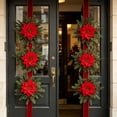 thumbnail image 1 of Fmbmuo Christmas Wreath 35 Inch Red Poinsettia Garland Ribbon Door Hanging Ornament For Holiday Mantel Window Decor,Red, 1 of 5